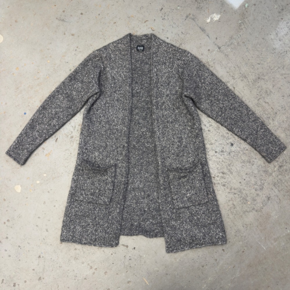 VTG Eileen Fisher Grey Marled Wool Mohair Alpaca Open Front Cardigan Sweater